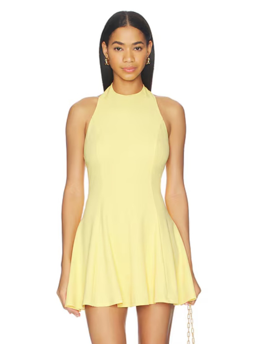 More To Come Geneva Mini Dress Butter Yellow halter Revolve NWT M